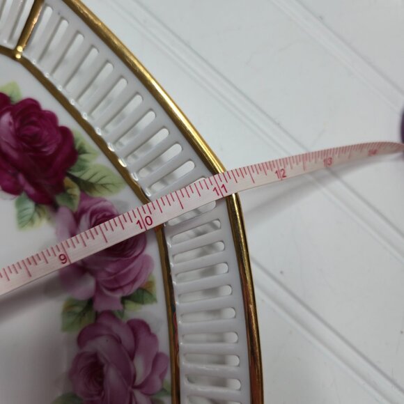 Vintage Schumann Bavaria Melrose Bold Roses Pierced Plate 11" Platter Germany - Picture 6 of 6